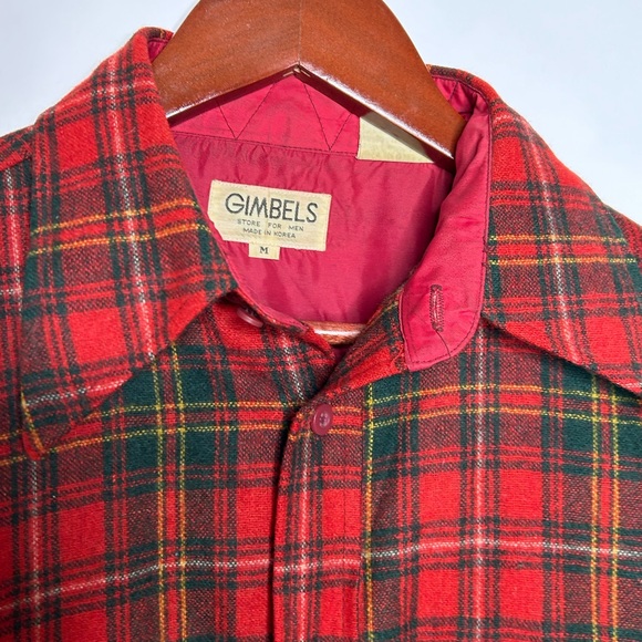 Men’s Red Flannel Shirt Plaid Gimbels Medium Wool Blend Cabincore Rustic - Picture 10 of 11